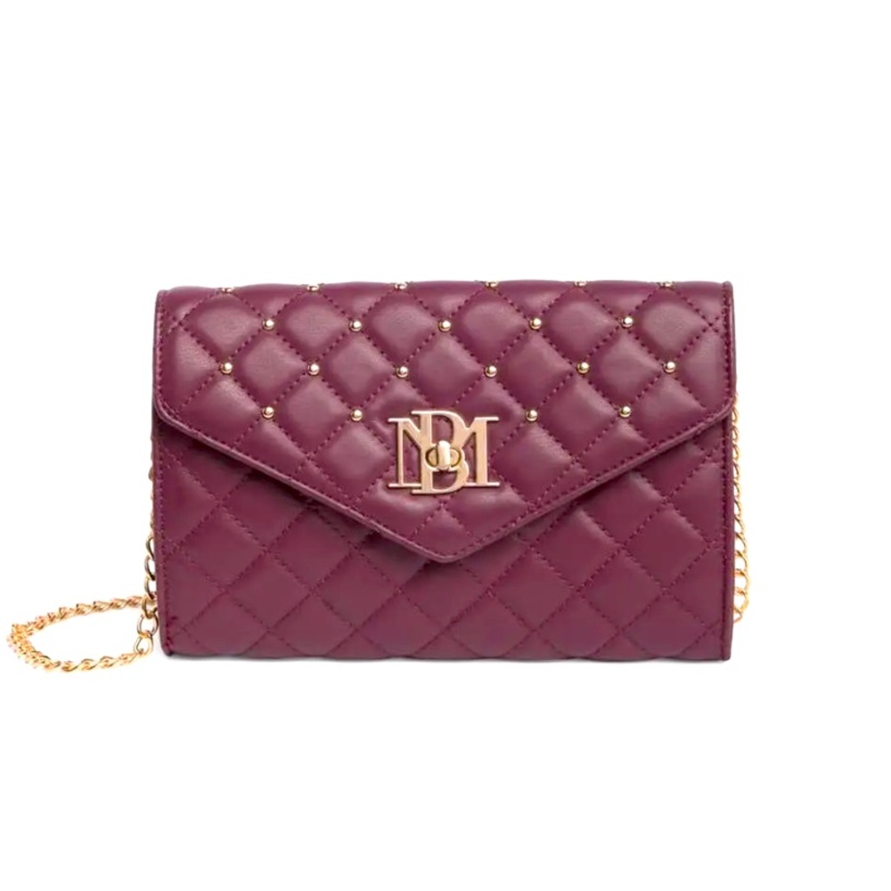 Badgley Mischka Diamond Quilted Convertible Crossbody Bag in Plum